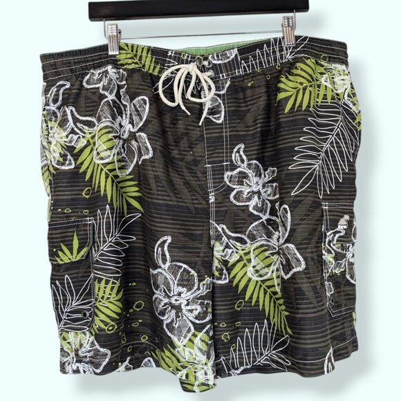 (2/$20) Caribbean Joe Brown Floral Swim Trunks - Picture 1 of 6